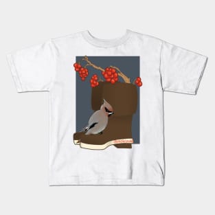 Rainboot Waxwing and Winterberry Kids T-Shirt